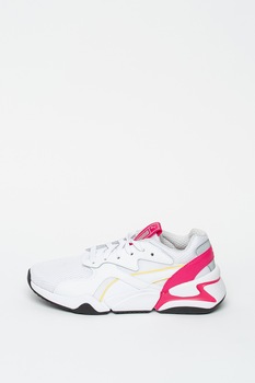 Puma, Pantofi sport de plasa cu garnituri de piele Nova, Alb/Roz, 5.5 Puma, Pantofi sport de plasa cu garnituri de piele Nova, Alb/Roz, 5.5