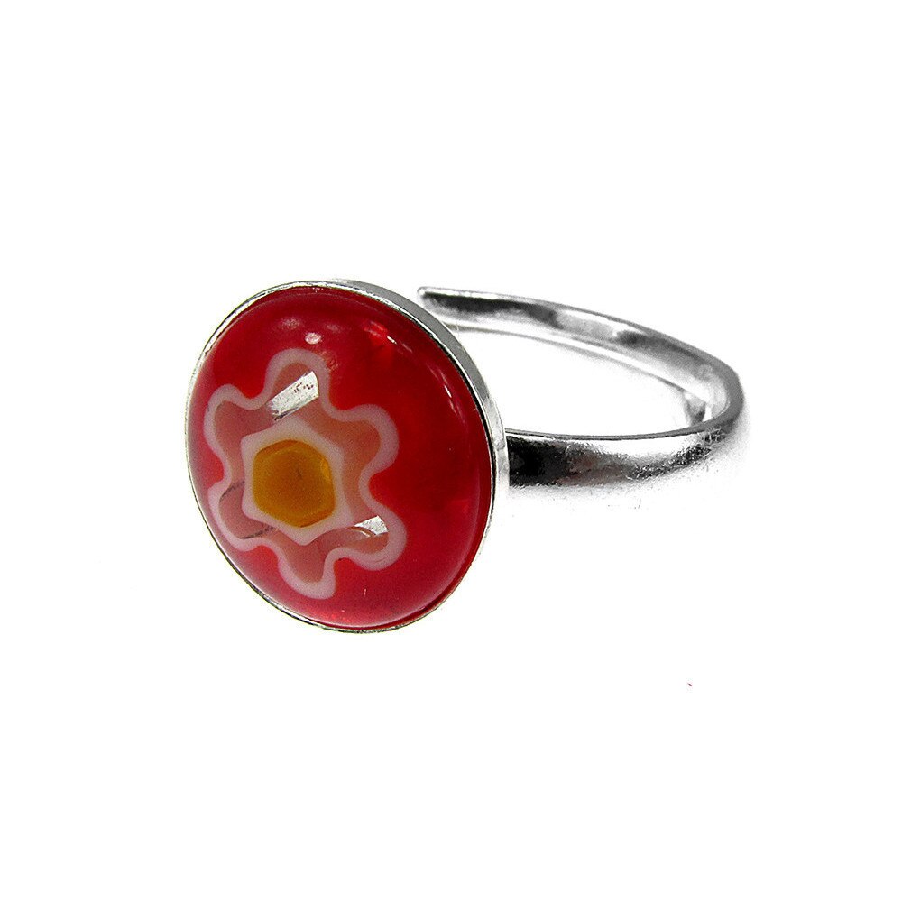 Inel argint reglabil cu Millefiori rosu 10 MM