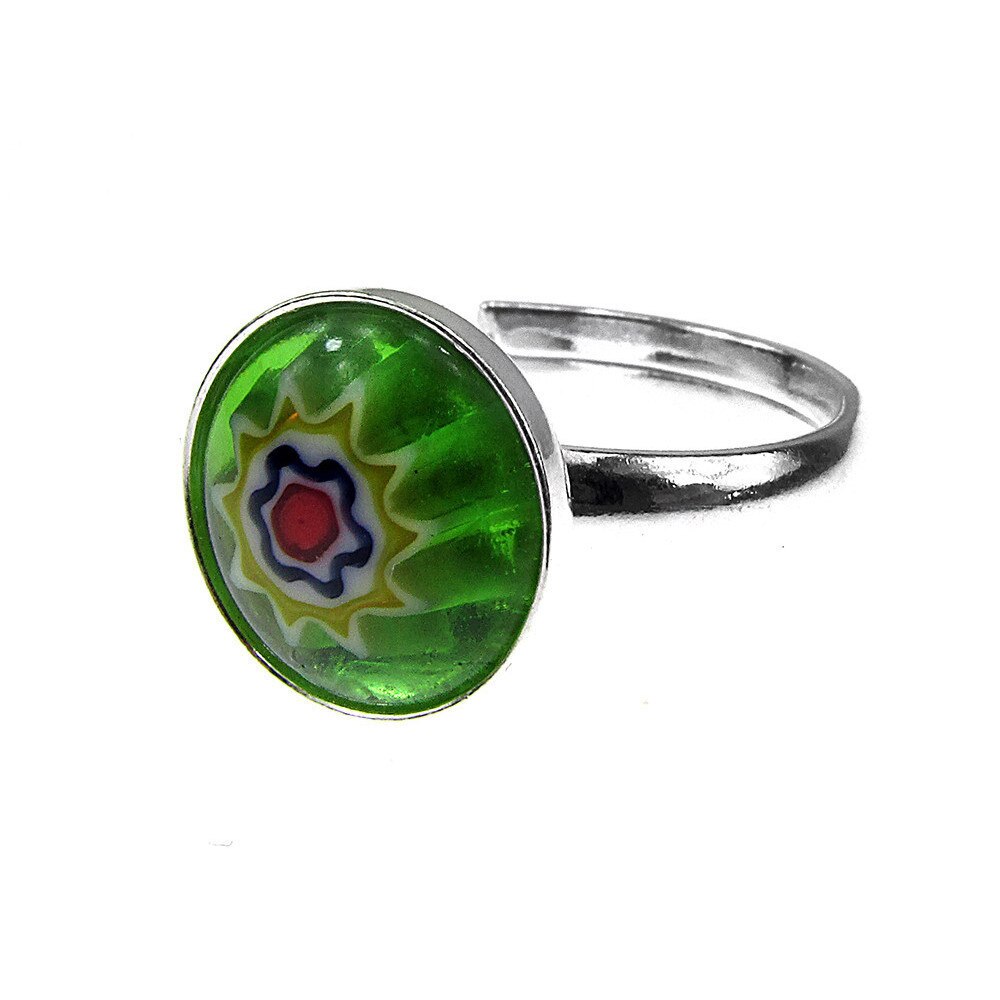 Inel argint reglabil cu Millefiori verde 10 MM