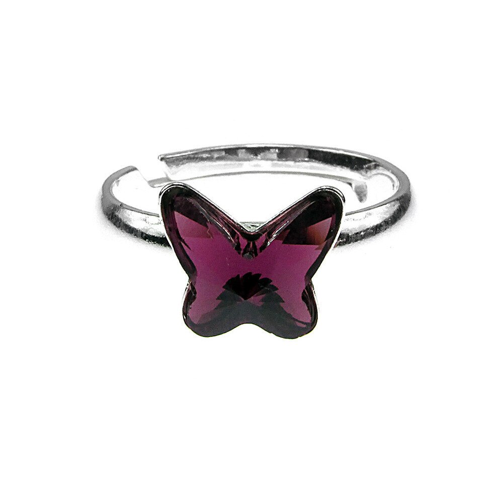 Inel argint reglabil cu fluture Swarovski Elements mov 8 MM