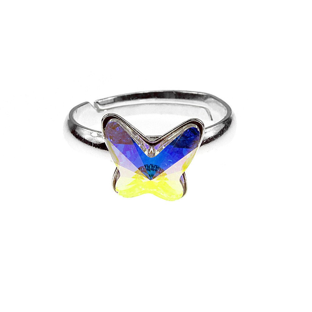 Inel argint reglabil cu fluture Swarovski Elements cristal AB 8 MM