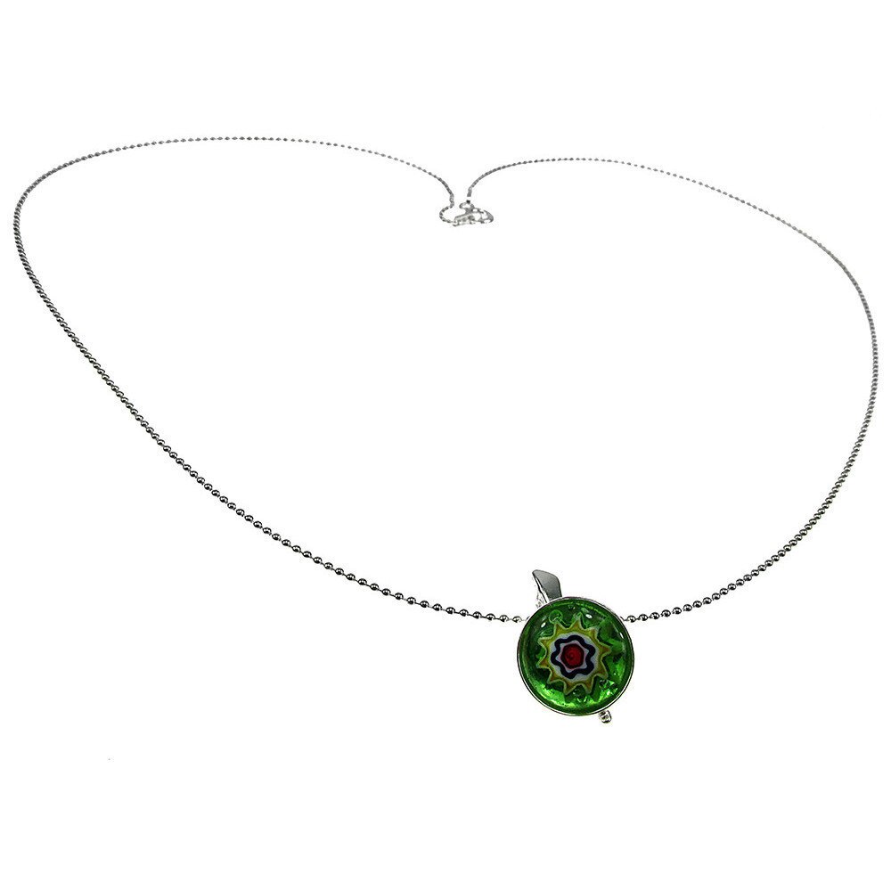 Lantisor argint cu pandantiv mic Millefiori verde 10 MM