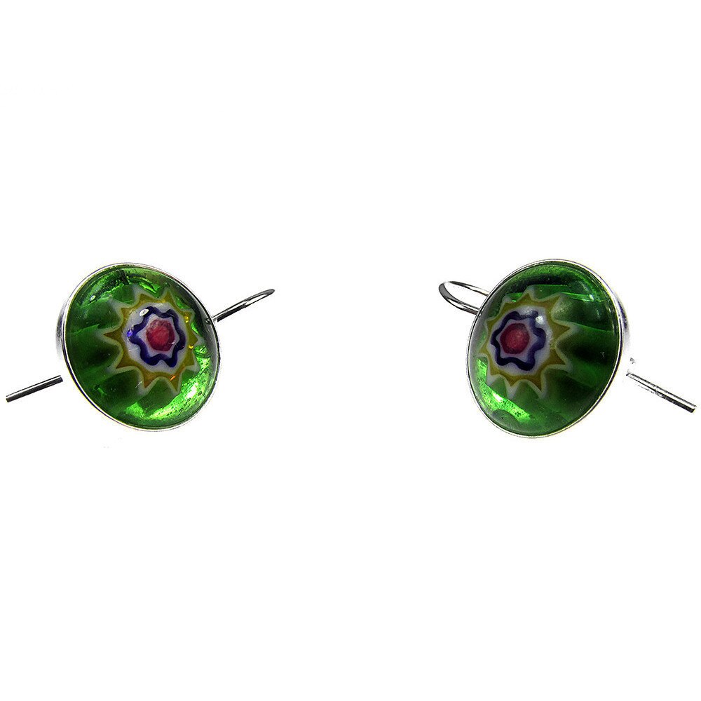 Cercei argint model clasic cu Millefiori verde 10 MM