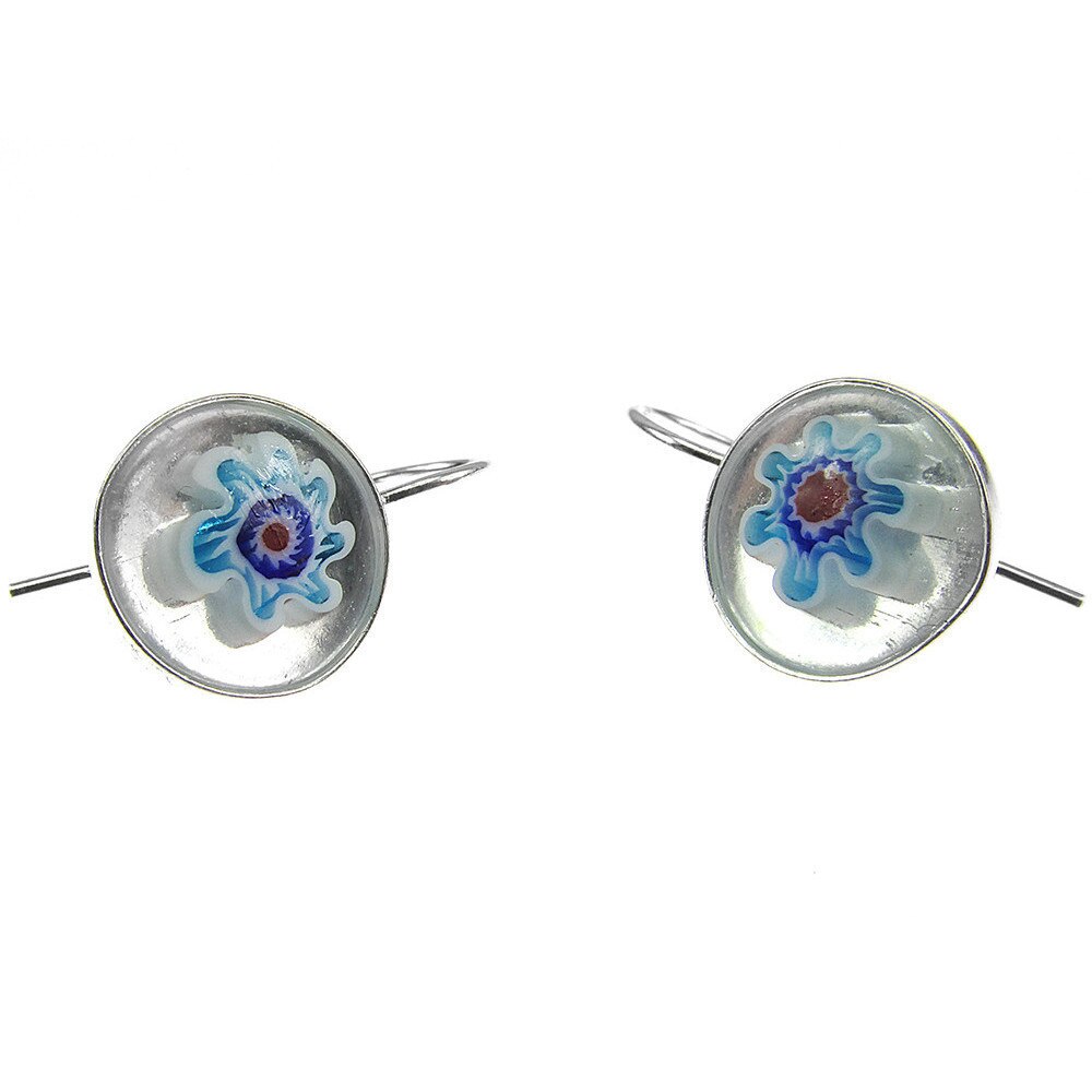 Cercei argint model clasic cu Millefiori alb 10 MM