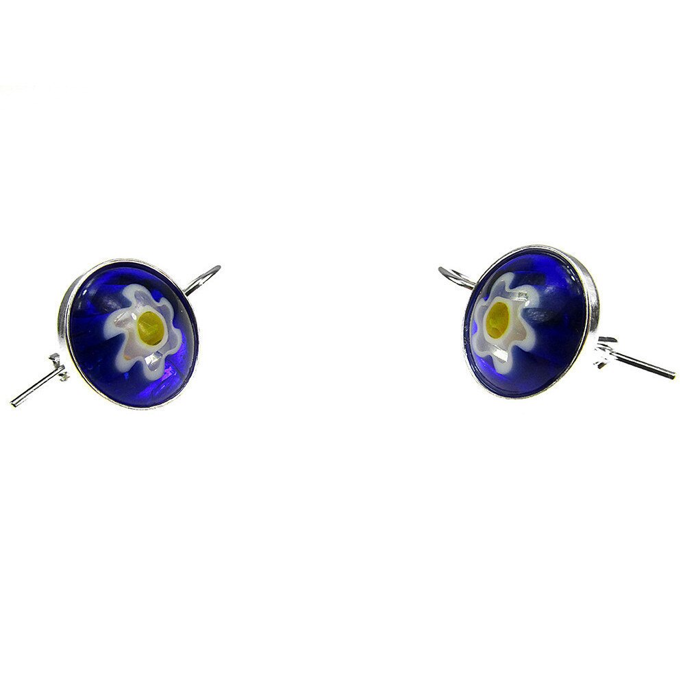 Cercei argint model clasic cu Millefiori albastru 10 MM