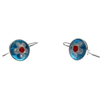 Cercei argint model clasic cu Millefiori turcoaz 10 MM Cercei argint model clasic cu Millefiori turcoaz 10 MM
