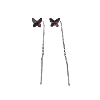 Cercei argint lantisor cu fluturi Swarovski mov 8 MM Cercei argint lantisor cu fluturi Swarovski mov 8 MM
