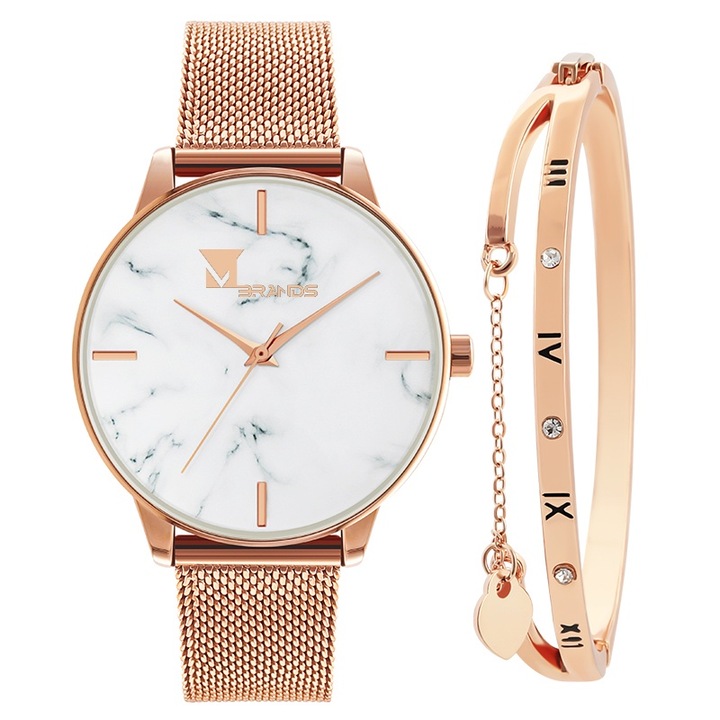 Set Mbrands ceas quartz si bratara in forma de inima