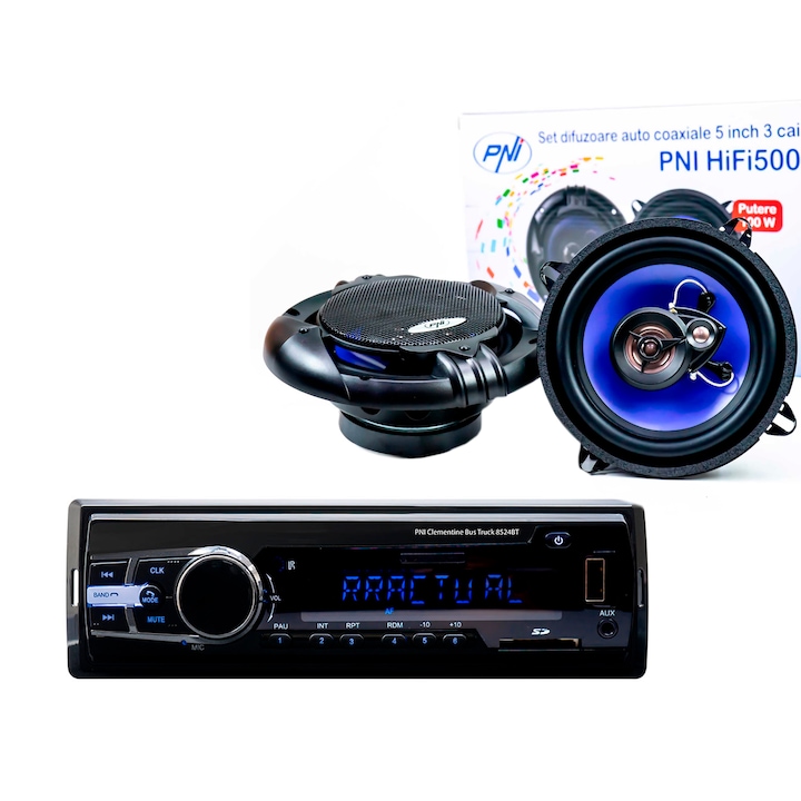 Pachet Radio MP3 player auto PNI Clementine 8524BT 4x45w + Difuzoare auto coaxiale PNI HiFi500, 100W, 12.7 cm