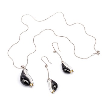 Set Ariana din Argint si Sticla de Murano, colier si cercei, negru Set Ariana din Argint si Sticla de Murano, colier si cercei, negru
