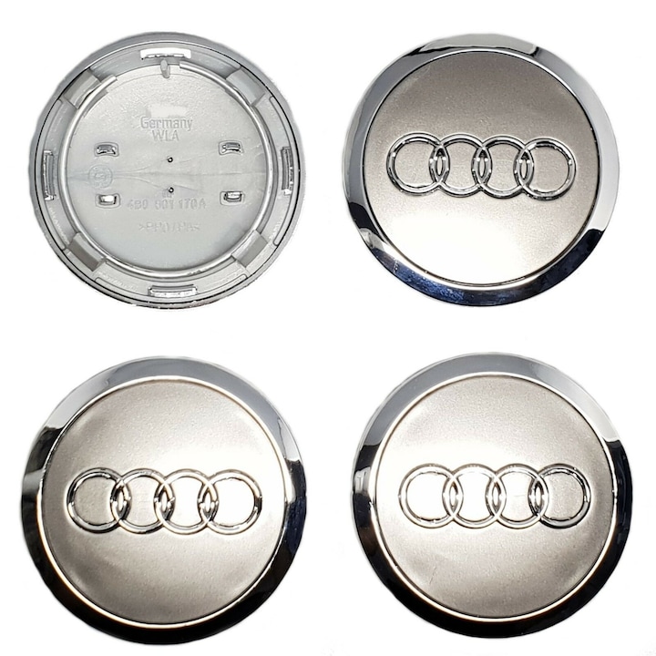 Set 4 capacele roti 69mm gri/argintii, Audi A3, A4, A5, A6, A7, A8, Q3, Q5, Q7 pentru jante aliaj