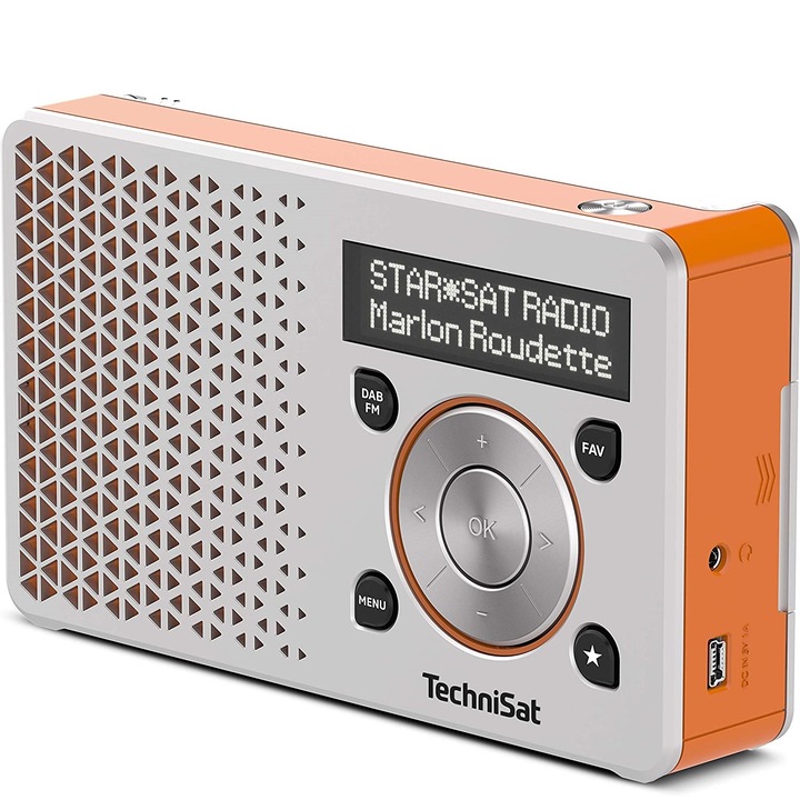TechniSat Digitradio Radio 1 hordozható rádió, 1W, DAB +, miniUSB, OLED képernyő, narancs / ezüst szín
