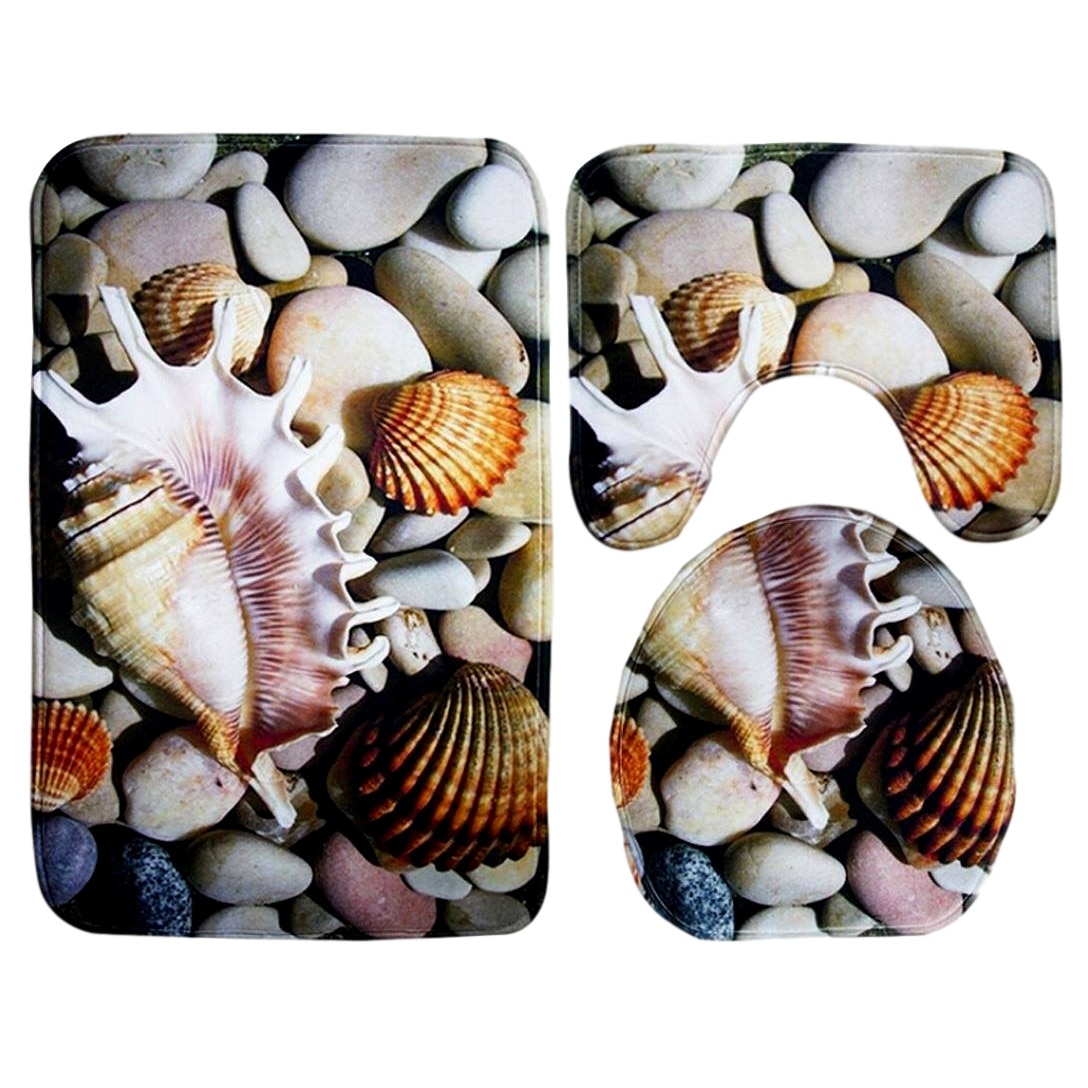 Set 3 Bucati Covorase Baie FizioTab, Antiderapante, Model Pietre, Multicolor