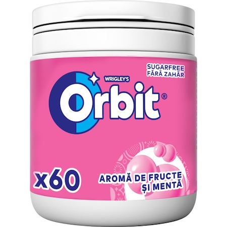 Guma de mestecat cu arome de fructe si menta 60 buc Orbit Bubblemint, 84g