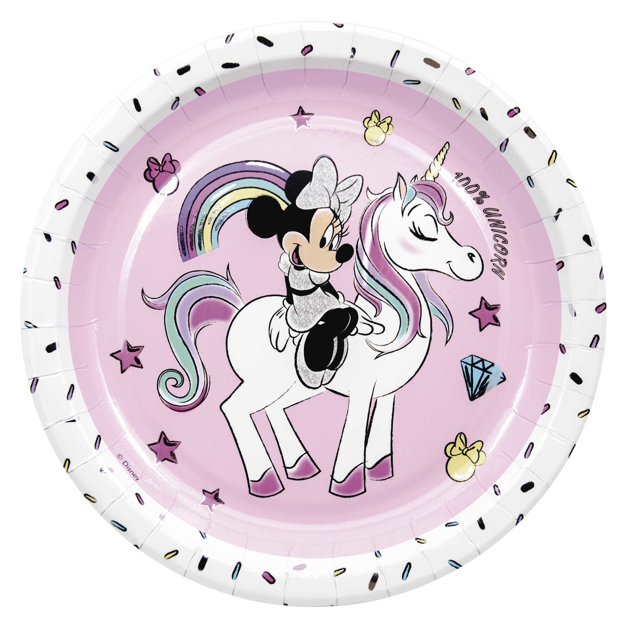 Set 8 farfurii party din carton, decor Minnie Unicorn, diametru 23 cm