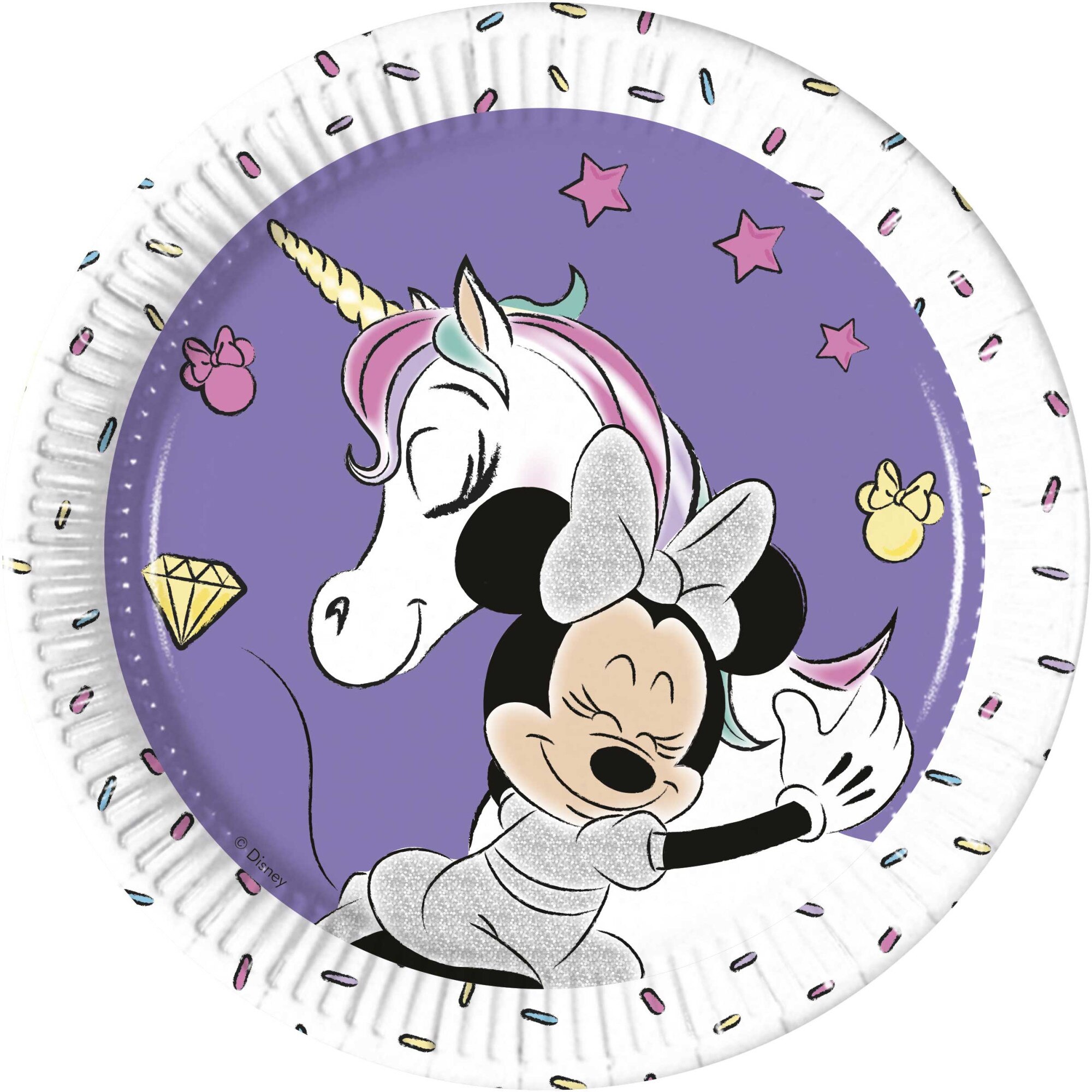 Set 8 farfurii party din carton, decor Minnie Unicorn, diametru 20 cm