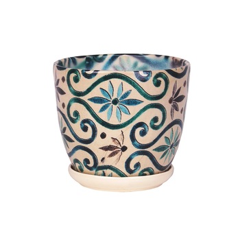 Ghiveci ceramica cu farfurie, Wenus, desen diametru 15 cm Ghiveci ceramica cu farfurie, Wenus, desen diametru 15 cm