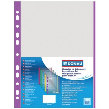 Set 100 Folii de Protectie A4 Verticale Tip Coaja Portocala Donau, Margine Mov, 40 Mic, Folie pentru Documente Set 100 Folii de Protectie A4 Verticale Tip Coaja Portocala Donau, Margine Mov, 40 Mic, Folie pentru Documente