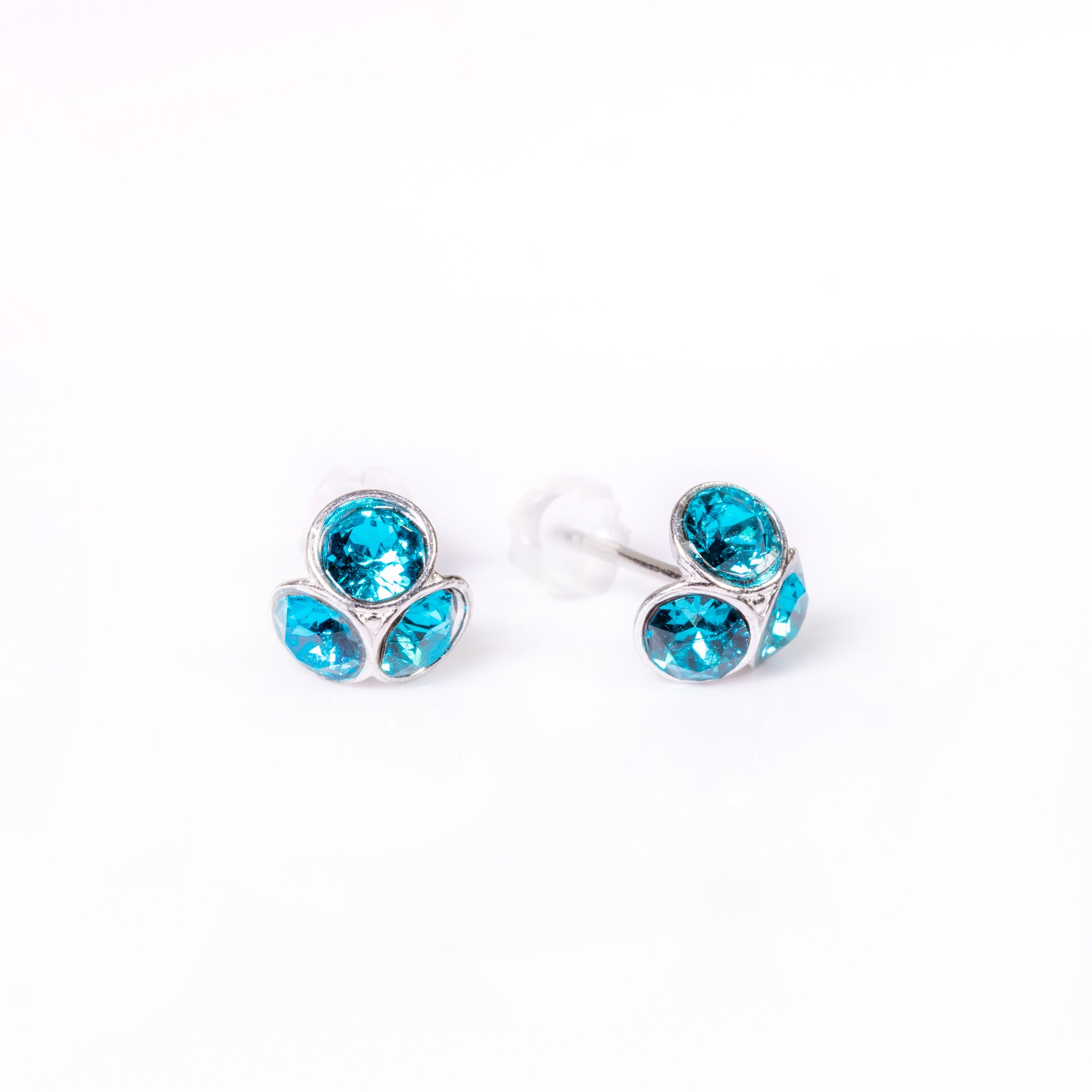 Cercei Argint DaviCrystals cu cristale, tija si carcasa din argint925, trifoi mic aquamarine