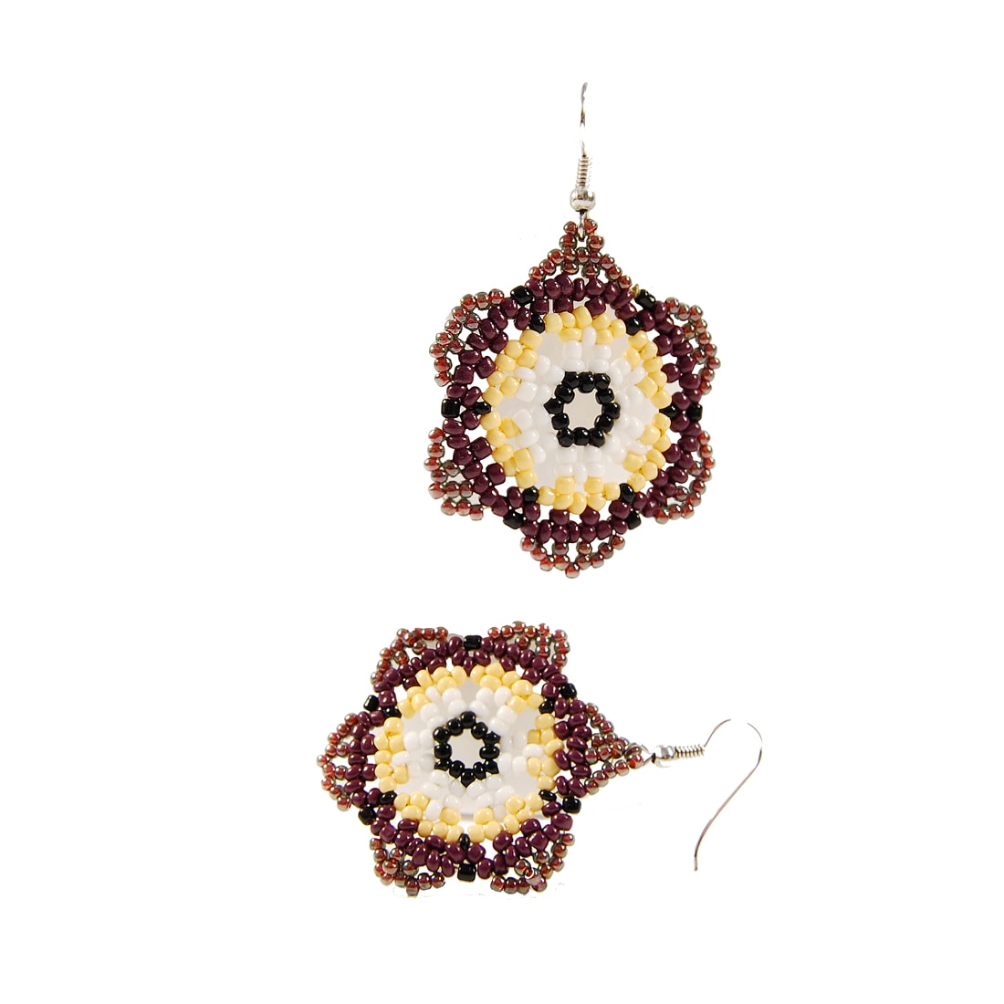 Cercei flori din margele visinii, in stil Huichol, handmade CatE