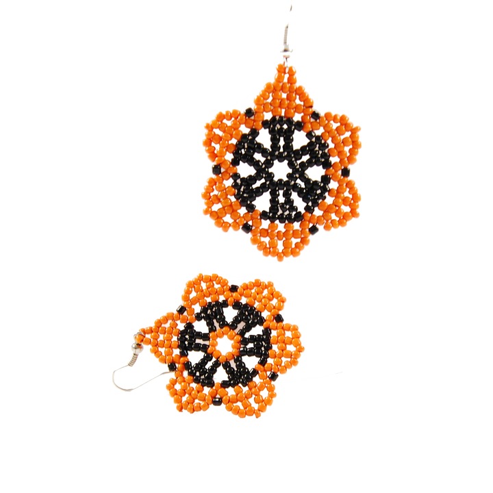 Cercei flori din margele portocalii handmade CatE