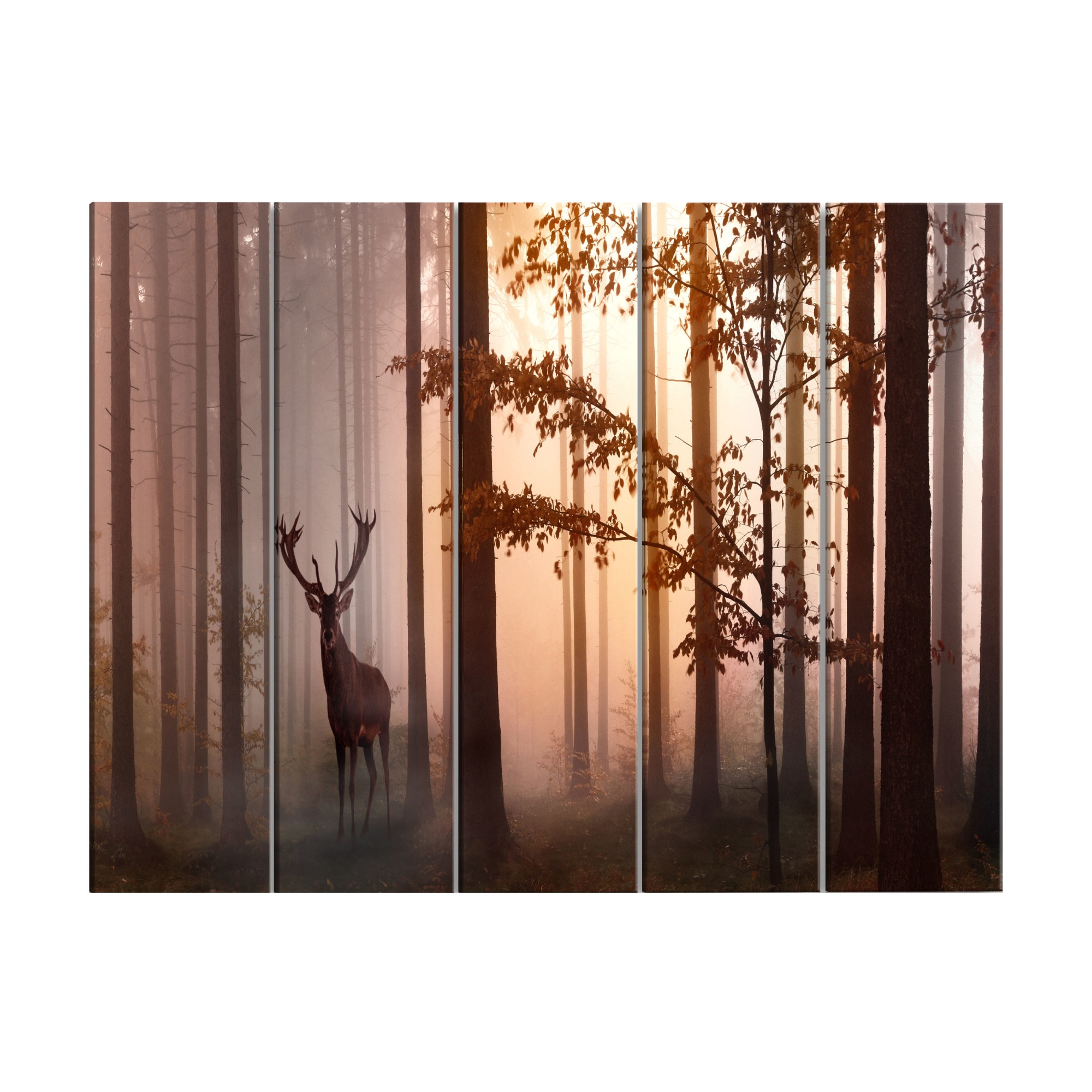 Tablou canvas 5 piese - Dimineata maro ingust - 225 x 90 cm