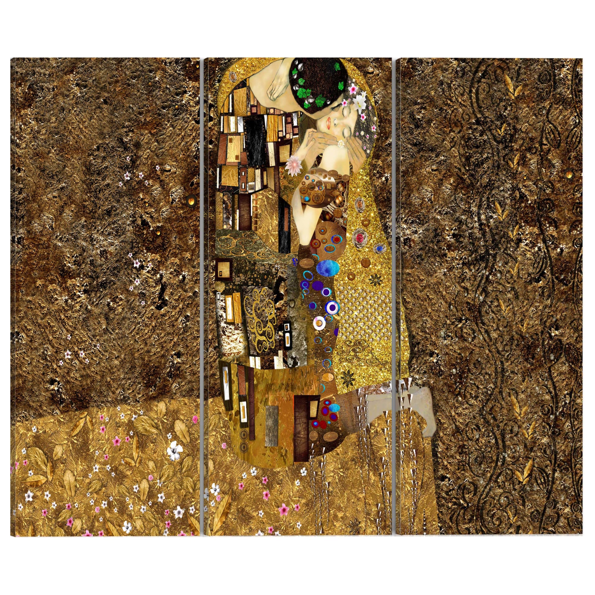 Tablou canvas 3 piese - Inspiratia klimt kiss - 60 x 40 cm