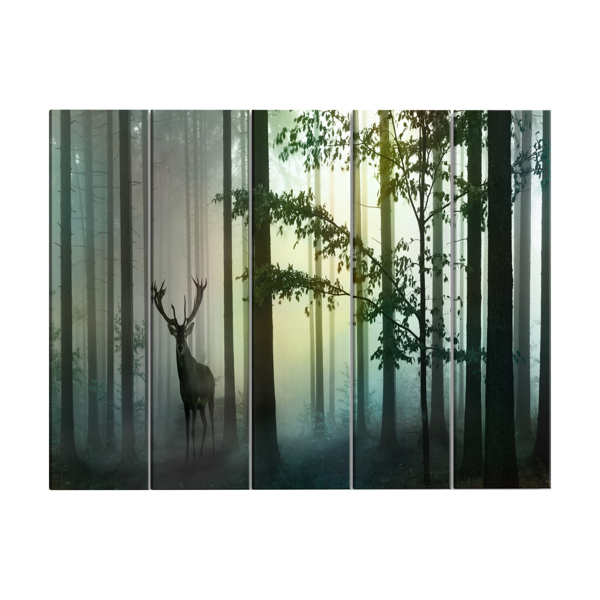 Tablou canvas 5 piese - Dimineata verde ingust - 200 x 80 cm