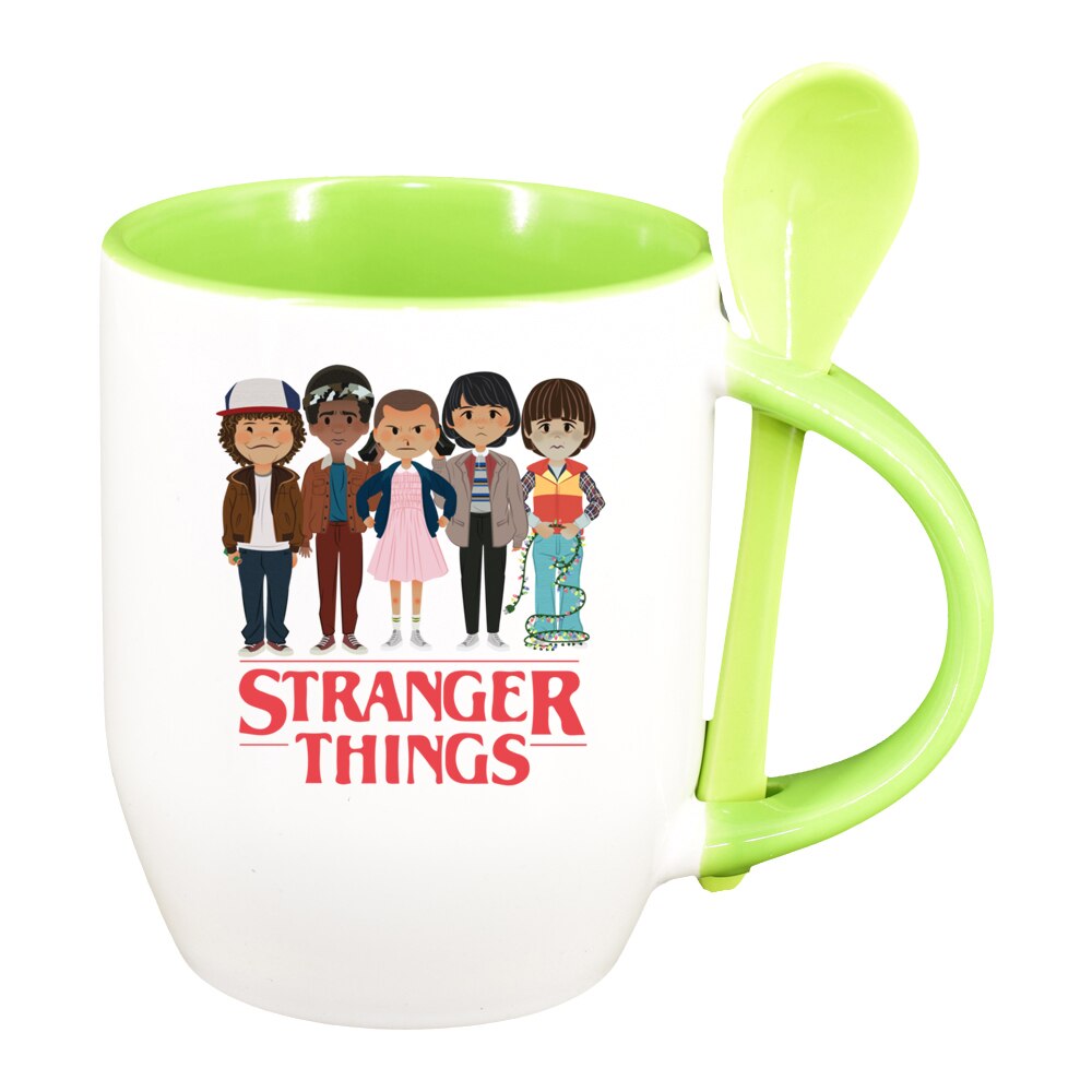 Cana Stranger Things cu lingurita, interior verde deschis, 330ml, D1293