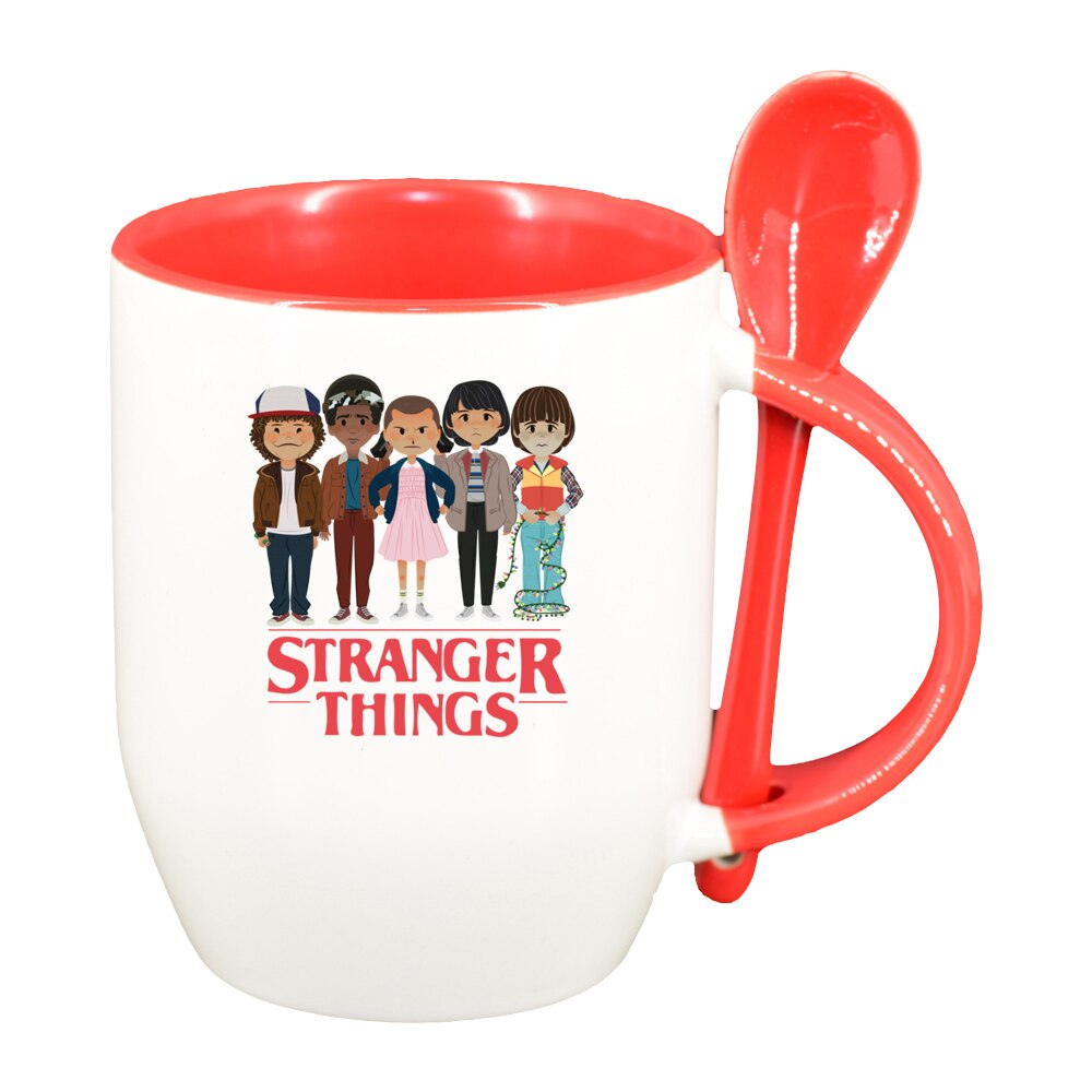Cana Stranger Things cu lingurita, interior rosu, 330ml, D1293