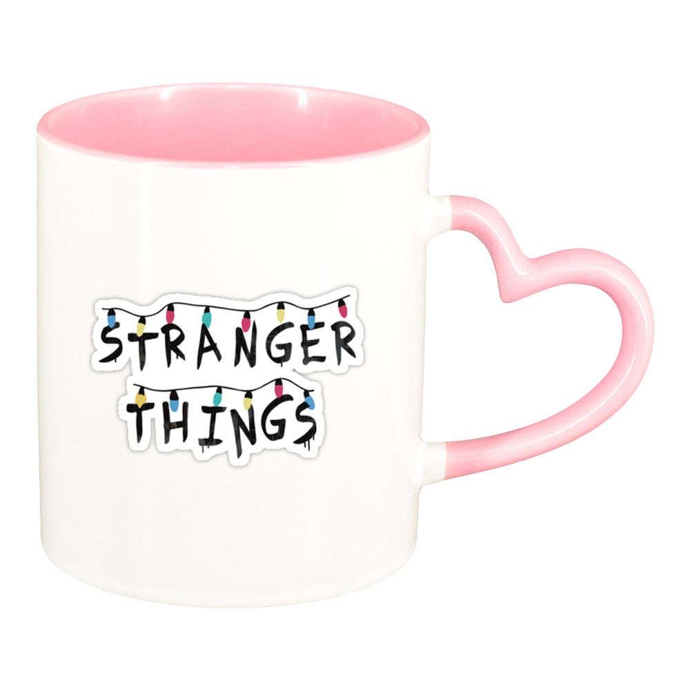 Cana Stranger Things, interior roz, maner inima, 330ml, D1297