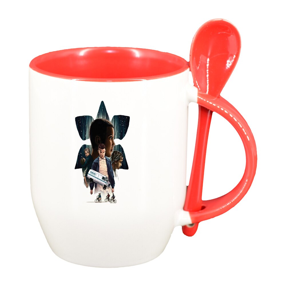 Cana Stranger Things cu lingurita, interior rosu, 330ml, D1299