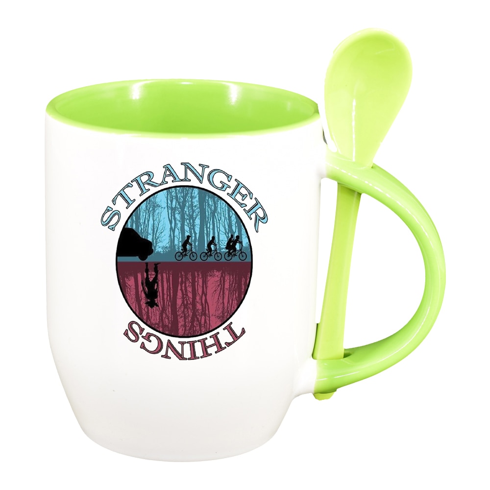 Cana Stranger Things cu lingurita, interior verde deschis, 330ml, D1301