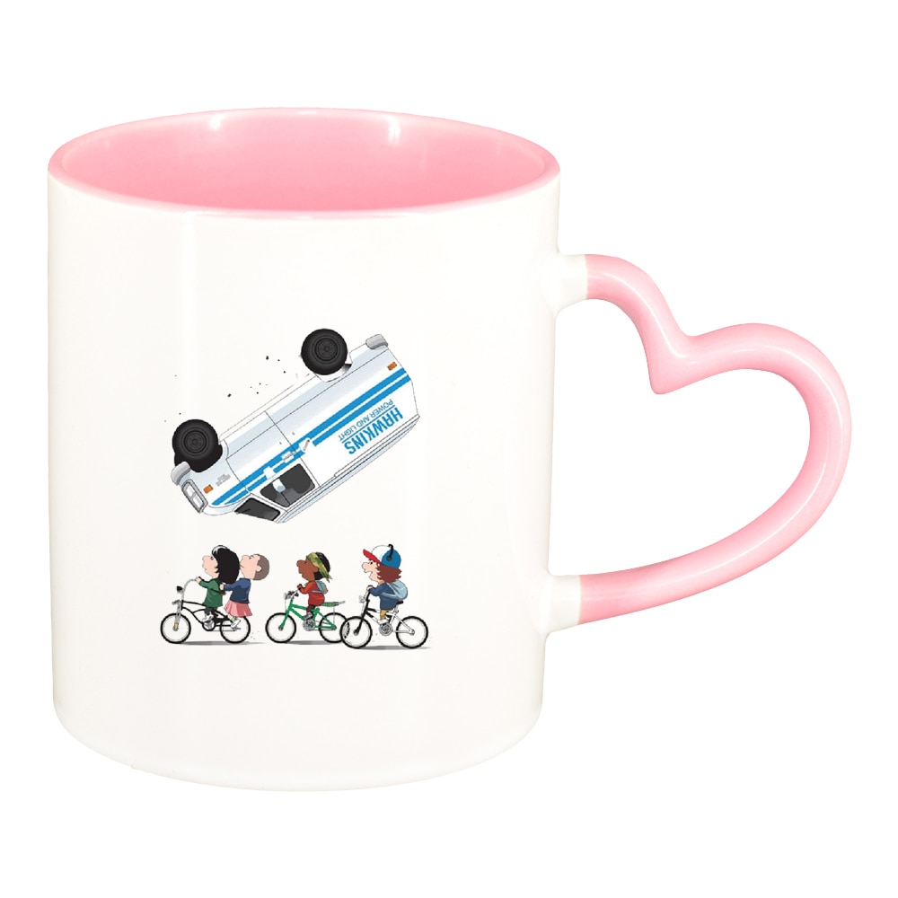 Cana Stranger Things, interior roz, maner inima, 330ml, D1300