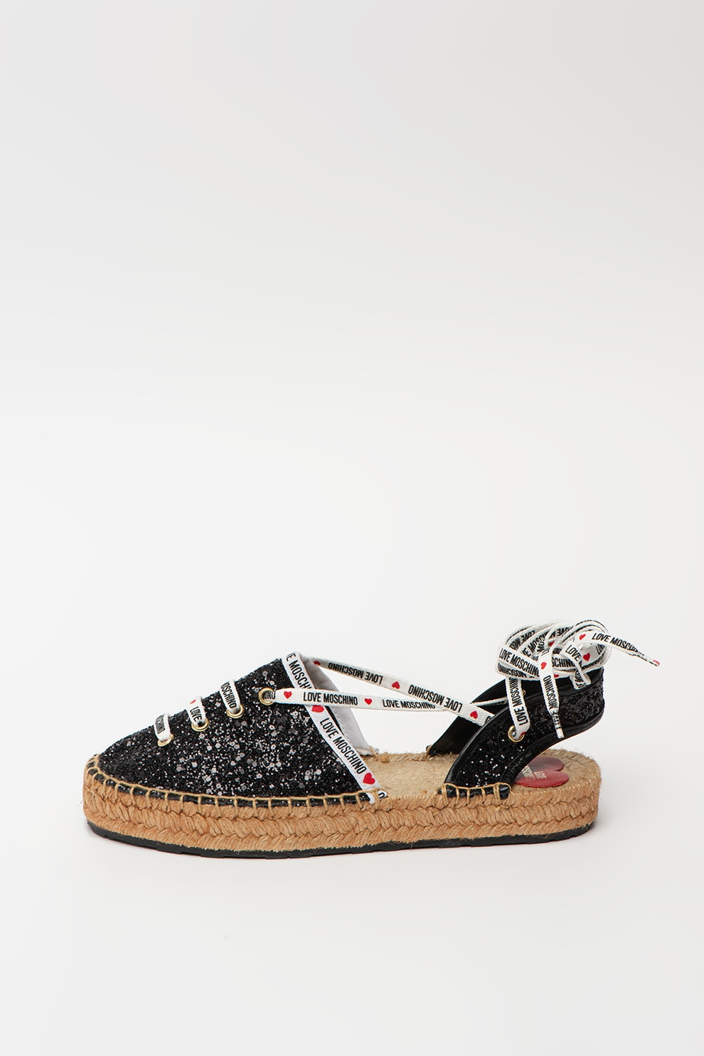 Love Moschino, Sandale stralucitoare tip espadrile cu snururi