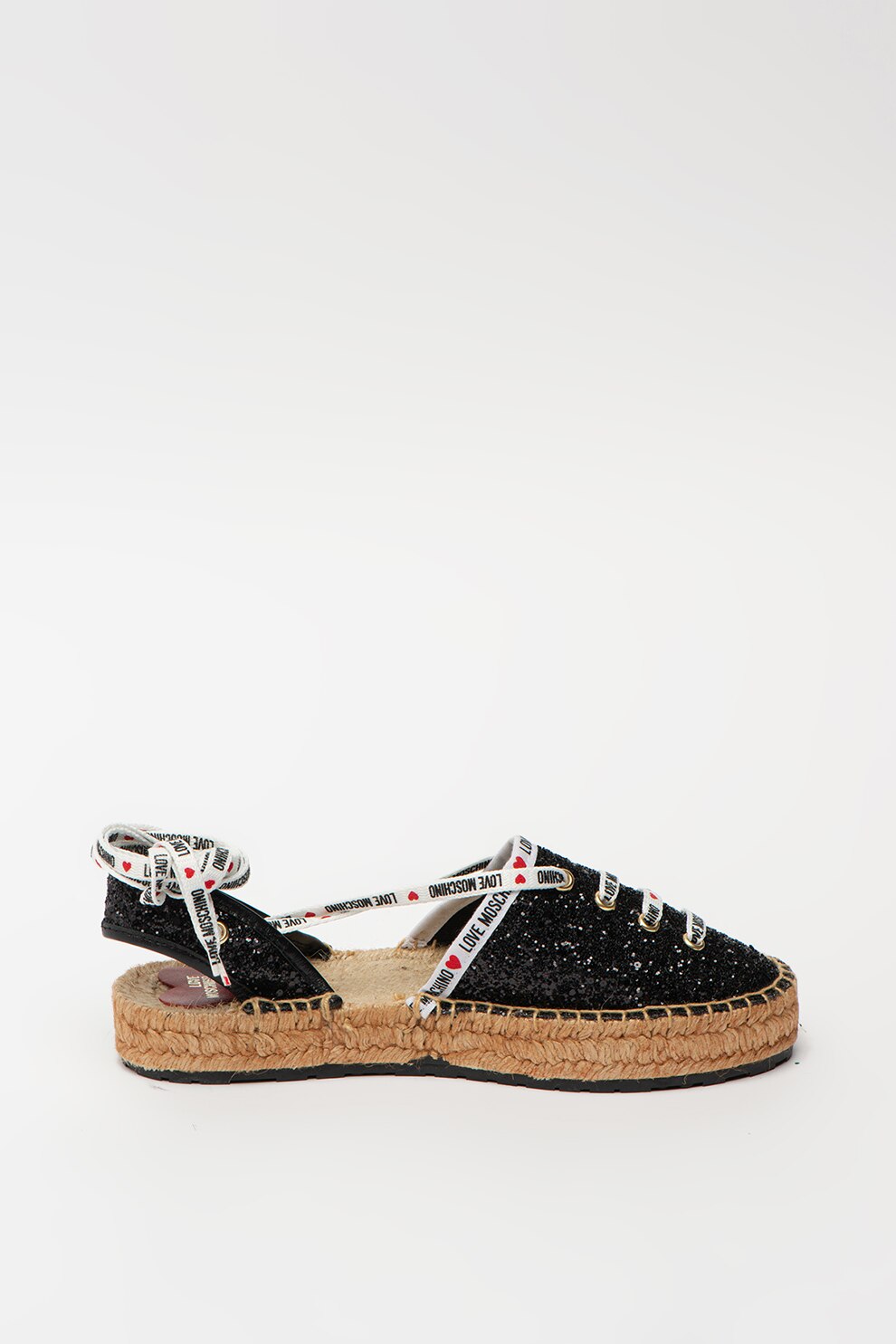 Love Moschino, Sandale stralucitoare tip espadrile cu snururi