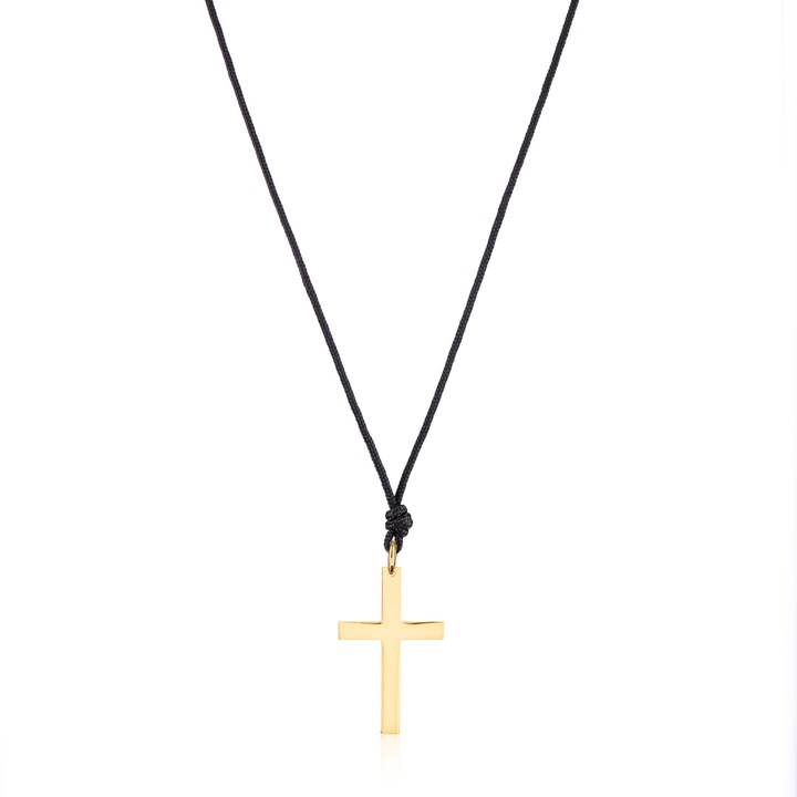 Colier snur Cruce, MS Firefly, Negru/Auriu, Aur 14k