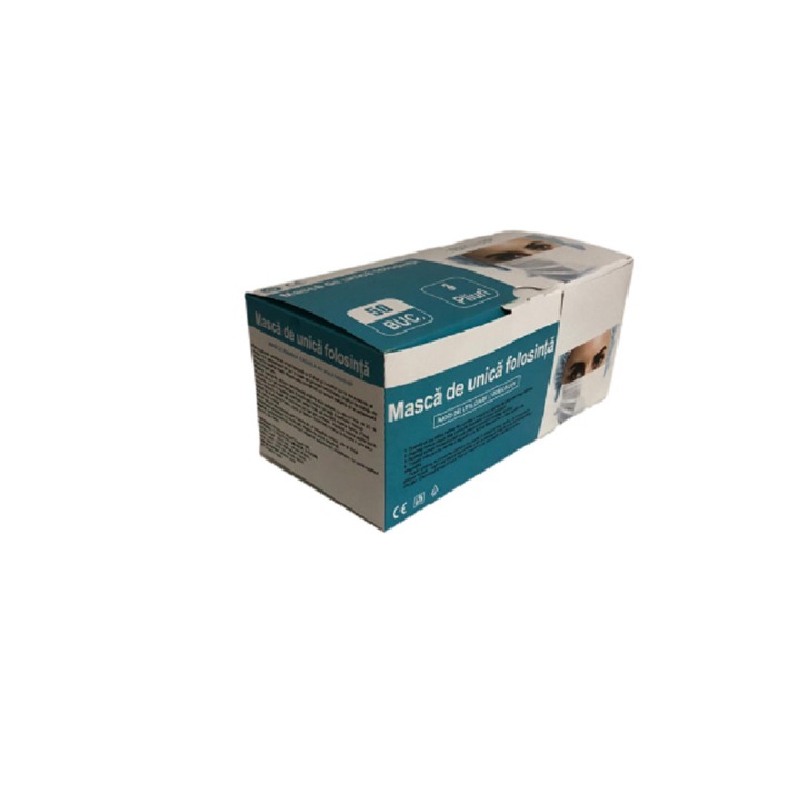 Set 50 masti de protectie de unica folosinta, 3 straturi, 3 pliuri, material netesut albastru