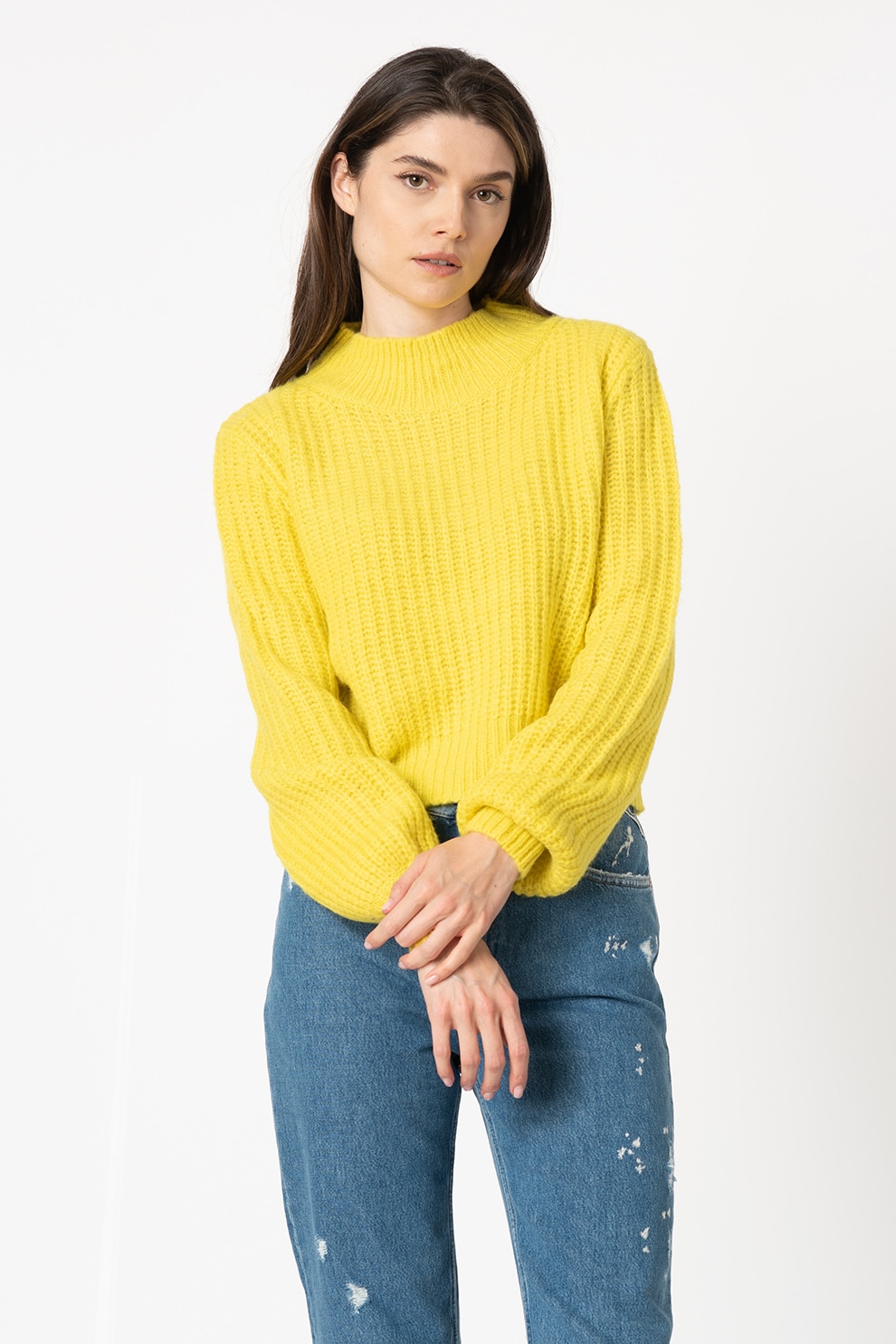 Replay, Pulover cu aspect tricotat fin, Galben