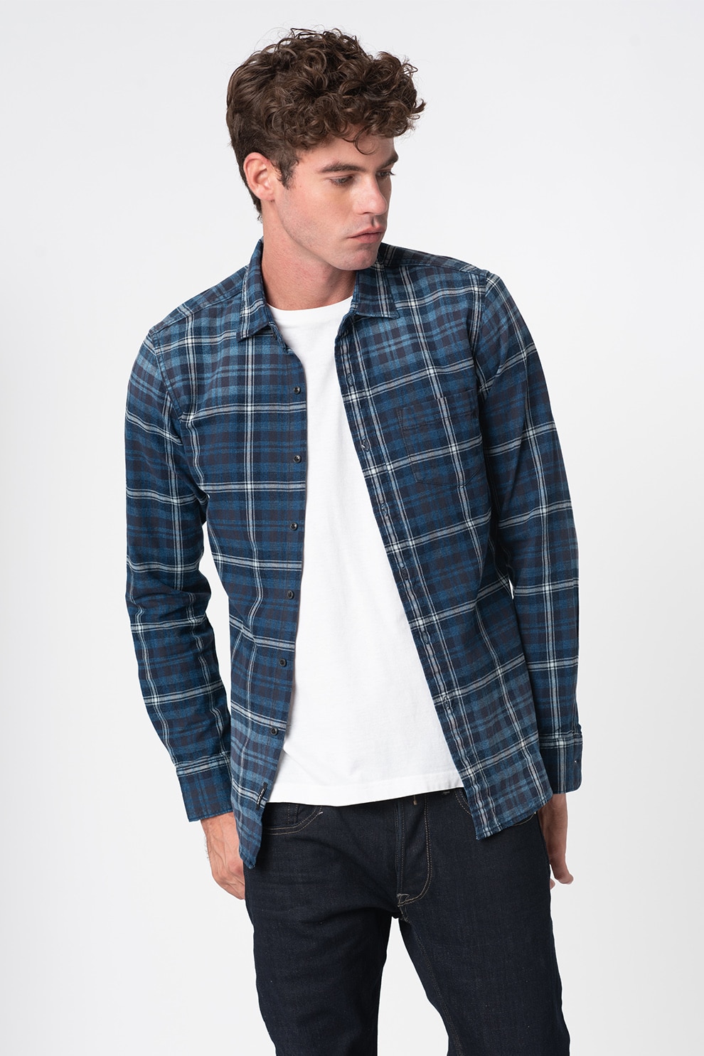 Replay, Camasa in carouri cu buzunar pe piept, Albastru, S