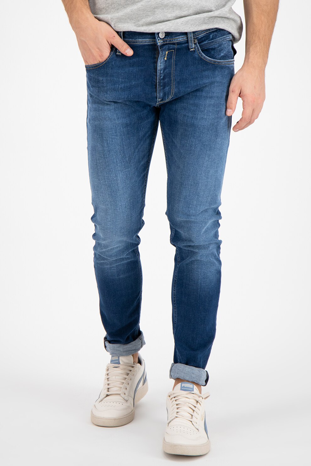 Replay, Blugi slim fit, Albastru inchis