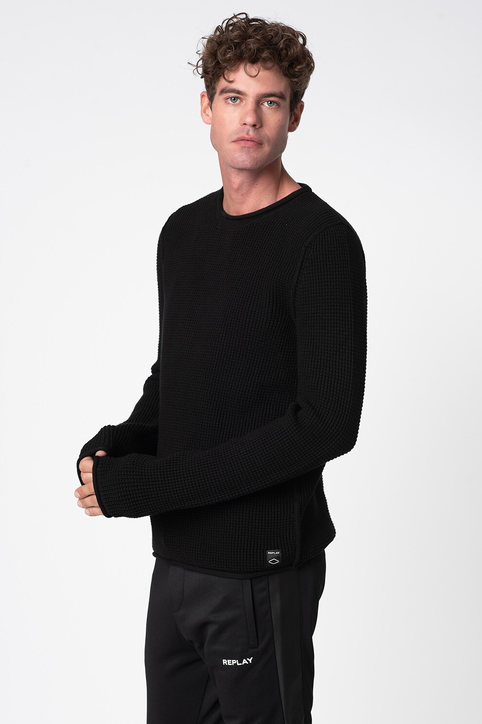 Replay, Pulover cu aspect striat, Negru