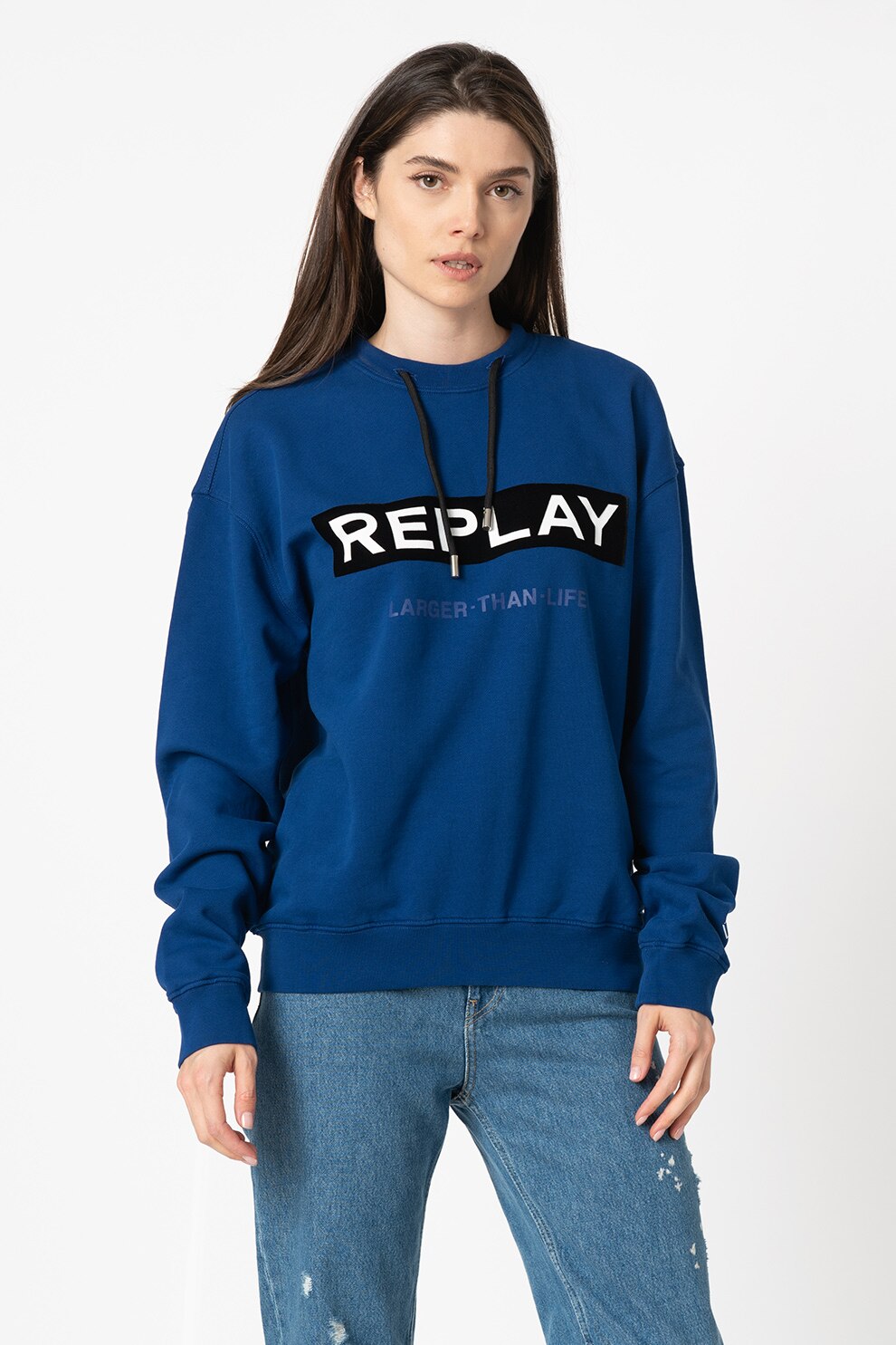 Replay, Bluza sport cu snur, Albastru