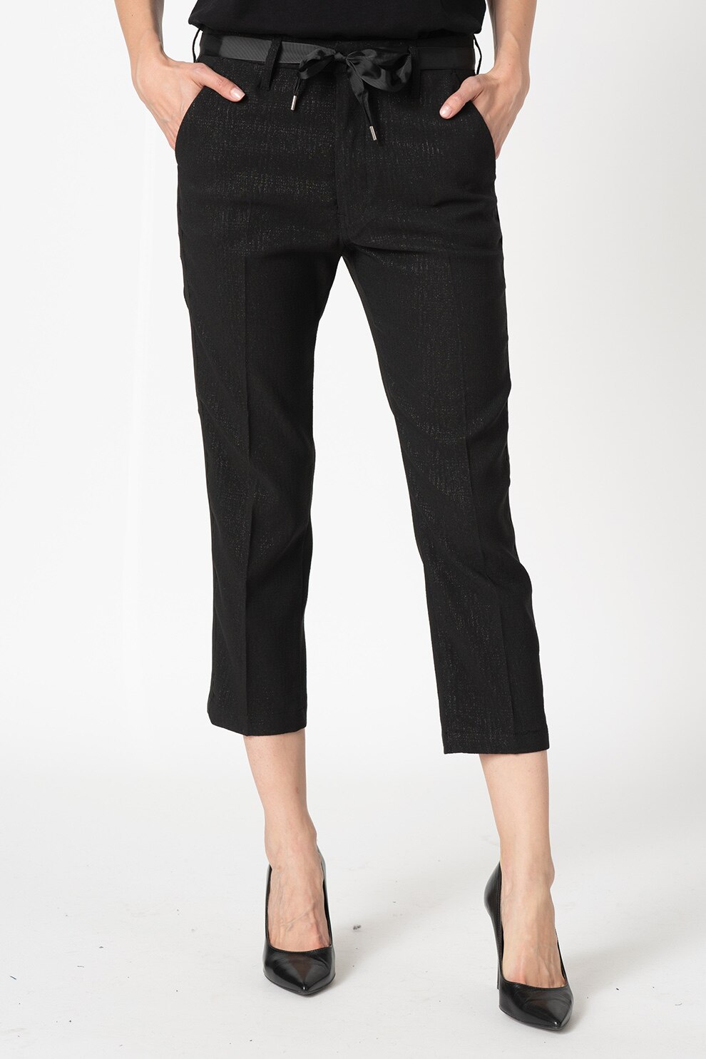 Replay, Pantaloni chino cu cordon in talie Capri, Negru