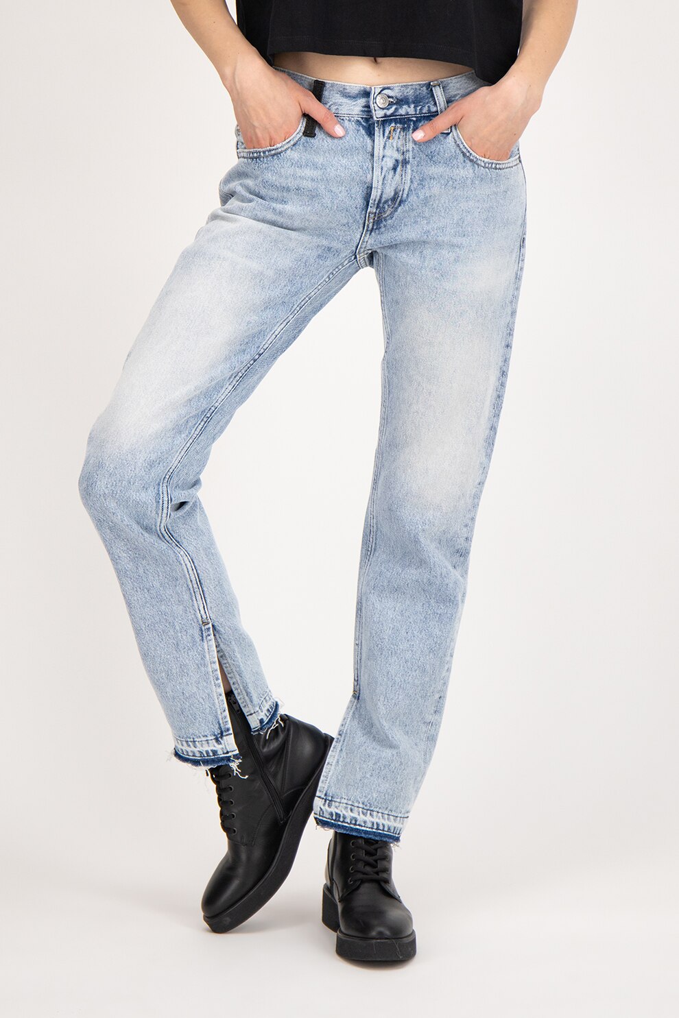 Replay, Blugi drepti cu aspect decolorat, Albastru deschis, W25-L30