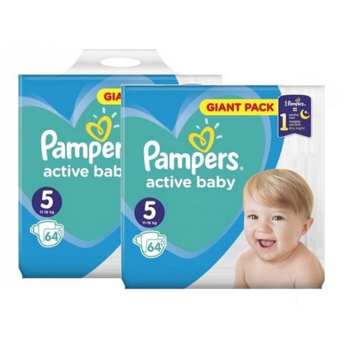 Pachet 2xPampers Active Baby Giant Pack - nr.5, 64 buc (128 buc)