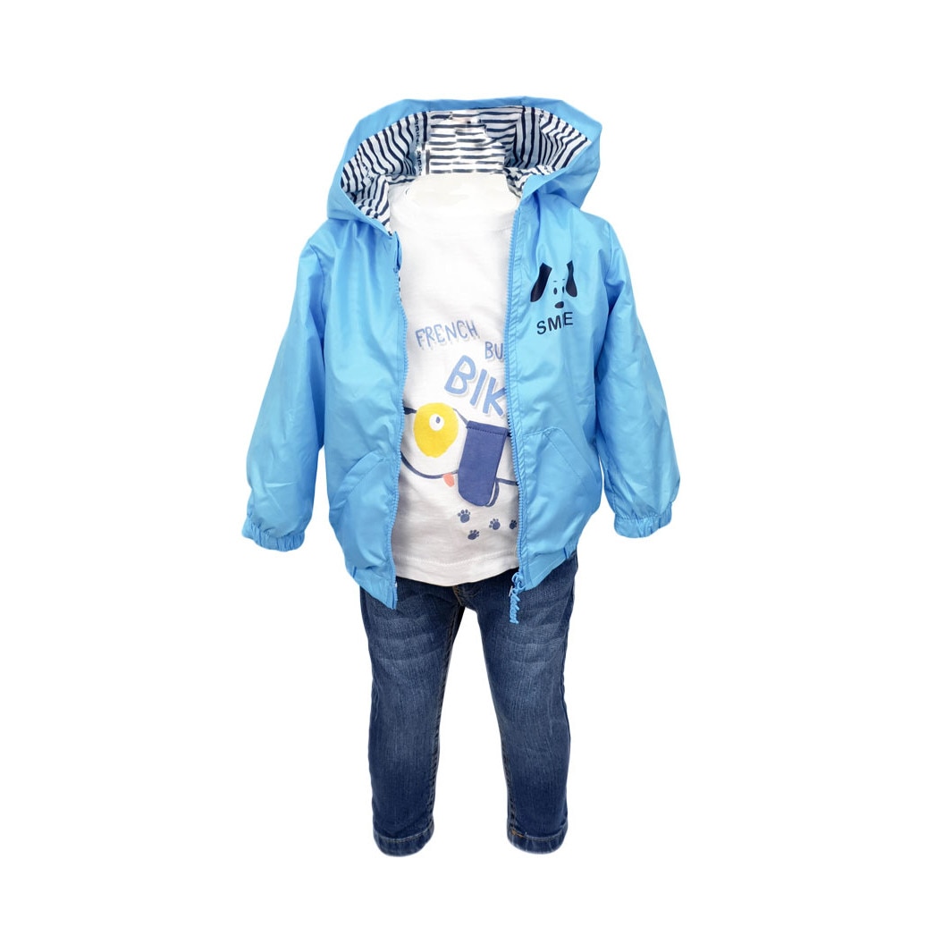 Compleu French Bulldog, trei piese albastre