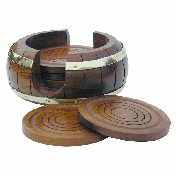 Suporturi pahare Sea Club,set 6 bucati in suport tip butoi, Ø: 13cm