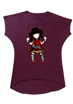 Tricou lung asimetric,K-off, cu pisica, Violet pruna Tricou lung asimetric,K-off, cu pisica, Violet pruna