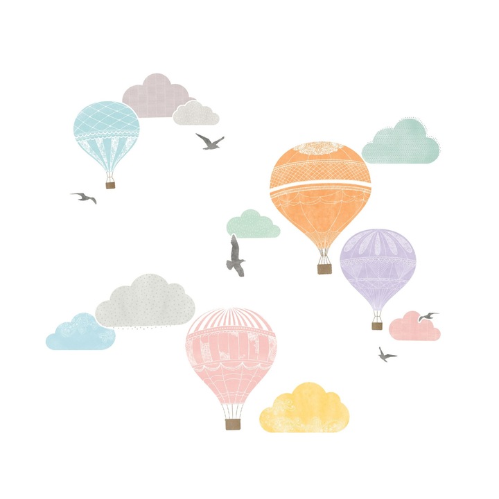 Set Stickere decorative, Ambiance Sticker, Baloane cu aer cald, 87.8 x 96.4 cm